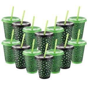 Tioncy 12 Pcs Turtle Cups Bulk 16 oz Birthday Party Favors with Straws and Lids Turtle Themed Green Tumbler Disposable Reusable Plastic Cups for Party Favors