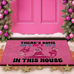 Lanpn Christmas Welcome Natural Coir Door Mat, Santa Coco Front Door Outdoor Doormat Outside Entrance Porch Non Slip Rubber Rug Winter Xmas Farmhouse Decor (Pink, 30x17 inch) (1'5" x 2'6" (Rectangular))