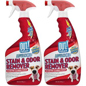 OUT! PetCare Stain and Odor Remover Spray for Pets  Enzyme Cleaner for Carpet, Rugs, and Floors  Dog and Cat Urine Eliminator and Deodorizer  Made in USA  32 fl oz Bottles, 2 Pack