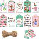 Lincia 120 Pcs Pink Christmas Tag Winter Paper Gift Tags Christmas Hanging Tags Labels with String for Holiday Party Wrapping Xmas Decor, 10 Styles(Cute Style)