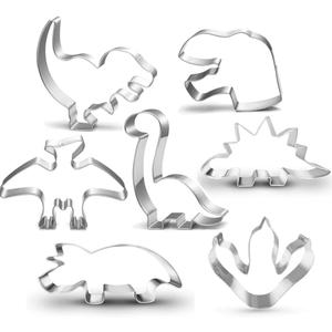 New Dinosaur Cookie Cutter Set-7 Piece-Footprint and Head, Tyrannosaurus(T-Rex), Brontosaurs, Spinosaurus, Triceratops, Pterodactyl, Baking Mold for Kids Dinosaur Birthday Party
