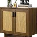Mid-Century Accent Storage Cabinet with 2 Rattan Doors, 30'' Buffet Table Console for Kitchen, Entryway, Living Room, Smoked Yellow Oak