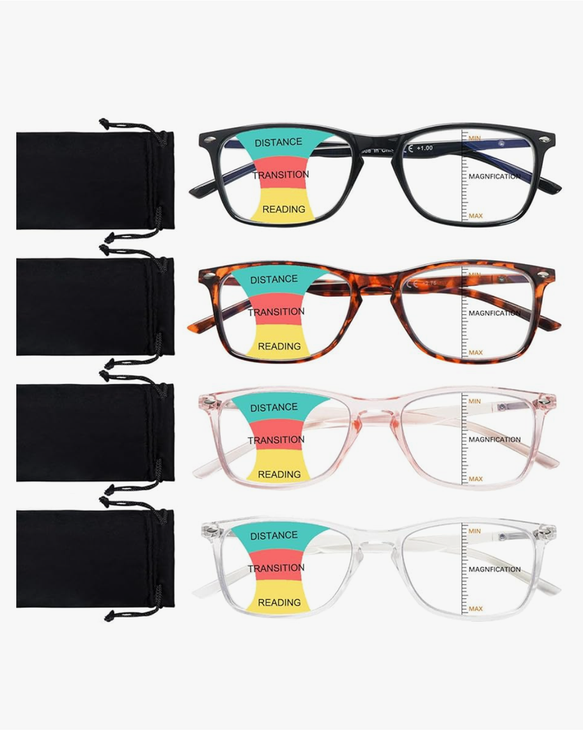 2 Pack Progressive Multifocus Reading Glasses Men and Women Computer Blue Light Blocking Anti Eyestrain Readers +2.0