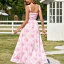 URYIAO Floral Corset Maxi Dress Lace Up Flowy Sundress Summer Wedding Guest Dresses for Women with Pockets (S)