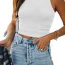 ATHMILE Womens Double Lined Crop Tank Tops Casual Basic Shirts Sleeveless Workout Tops Cute Summer Clothes Teen Girls (Small, White)