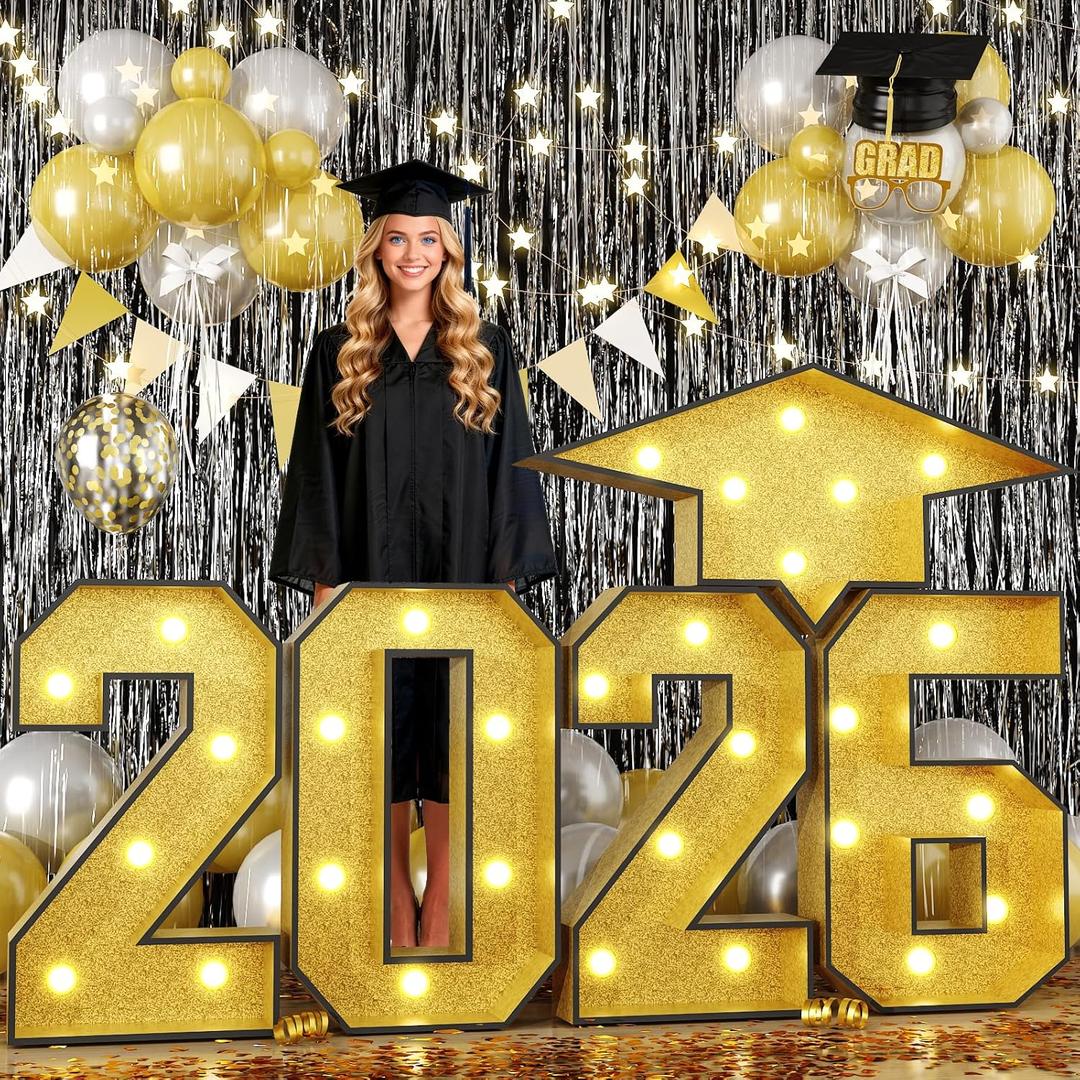 Froova 2026 Light Up Numbers Marquee 3FT for Graduation Decorations Graduation Cap Gold Large Mosaic Number Lights Sign Cardboard Pre-Cut Frame for Class of 2026 High School College Grad Party