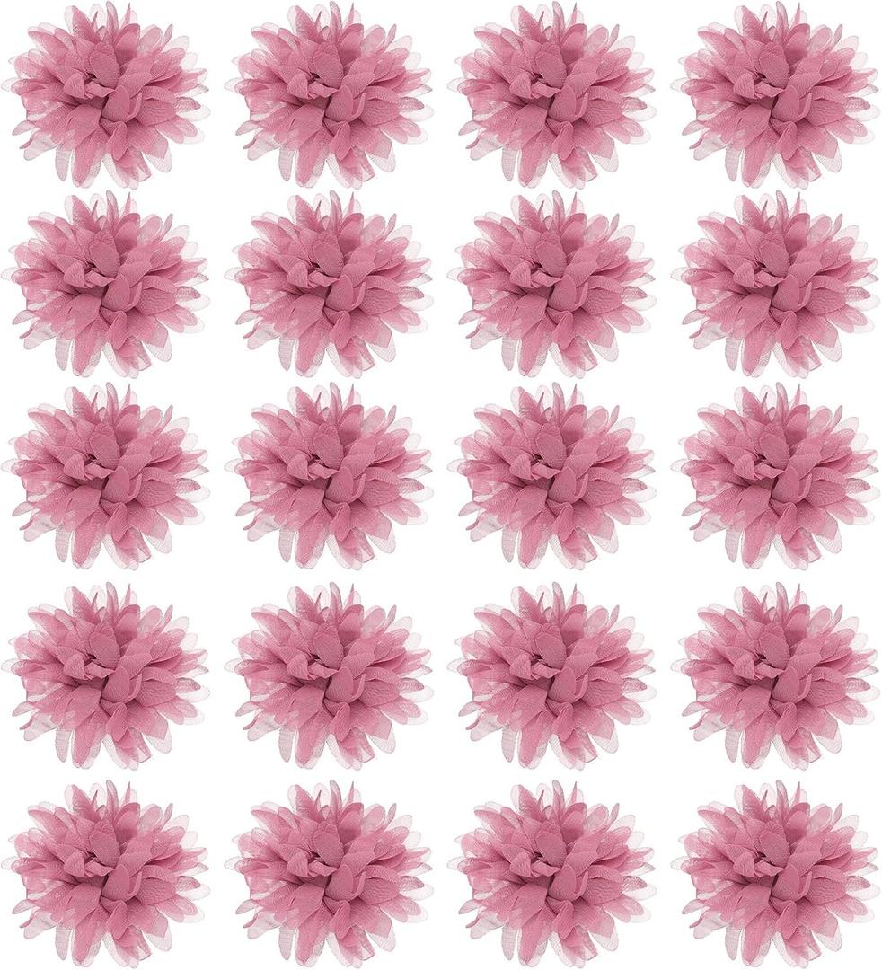 MECCANIXITY Chiffon Flower, 4 Inch Fabric Flowers Bows Sewing Fabric Appliques Headband Embellishments for Crafts Dresses DIY Party Wedding Decoration Dark Pink Pack of 20