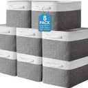 meekoo 8 Pack Collapsible Storage Bins Fabric Storage Bins Polyester Fabric Baskets with Handles Linen Closet Organizer for Shelf Home Closet Towels Toys(15 x 11 x 9.5 in,Gray White)