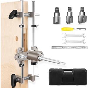 Mortise Lock Jig, Door Lock Installation Kit, Door Lock Hole Opener Kit with 18mm 22mm 25mm Tungsten Steel Cutter Blade, Door Mortise jig, Mortising Machine Jig for Wooden Doors
