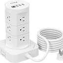 Surge Protector Power Strip Tower - 12 Widely Outlets with 4 USB Ports (1 USB C), 6FT Heavy Duty Extension Cord, Flat Multi Plug Outlet Extender Overload Protection for Home Office