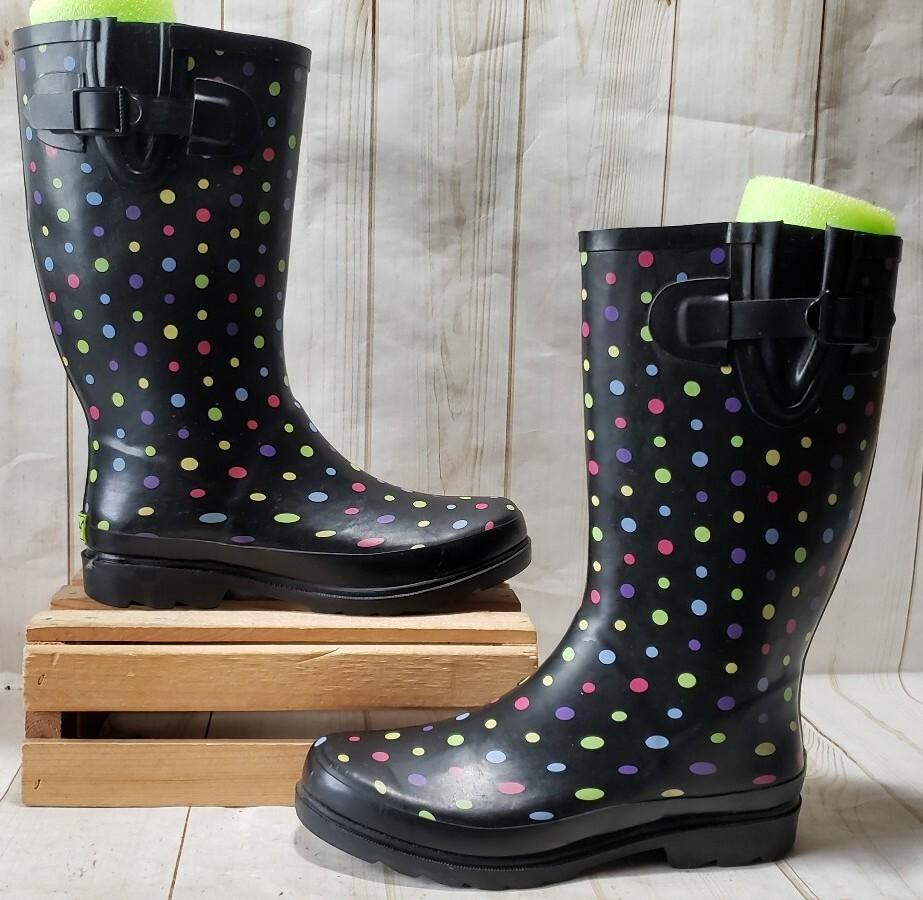 Classic Black Polka Dot Rain/Snow Boots Black 11