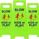 Slow Children Playing Sign For Street, Caution Kids At Play Safety Sign, Down crossing traffic signs outdoor (3 Pack) (Green)