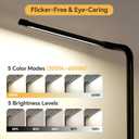 LED Desk Lamp for Home Office: Desk Light Double Head Adjustable with Power Strip 2 AC Outlets, USB-C USB-A Charging Ports Surge Protection, Foldable Table Lamp for College Dorm Room Essentials, Black