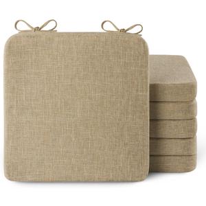 AddGrace Square Chair Cushions for Dining Chairs 6 Pack Non Slip Seat Cushions for Kitchen Chairs Indoor Thick Dining Room Chair Pads with Ties and Removable Cover 16'' x 16'' x 2'' (6, Beige)