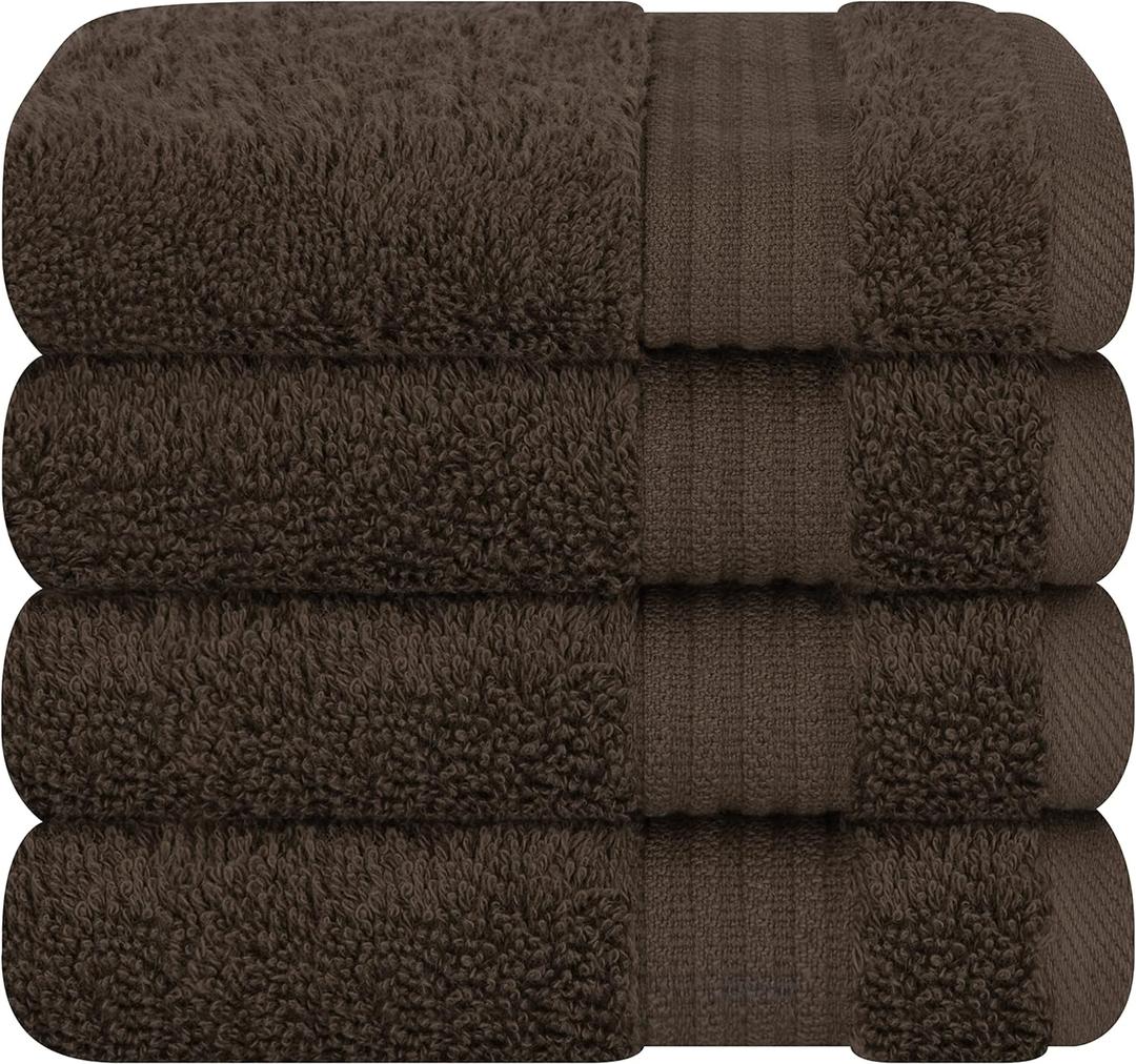 Cotton Paradise 100% Cotton Turkish Towel Set, Soft Absorbent Quick Dry, 4 Piece Washcloth Set, Chocolate Brown