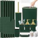Dark Green Bathroom Accessories Set - Bathroom Sets, 25PC Bath Accessory Set, Bathroom Sets with Push Top Trash Can, Shower Curtain and Rugs, Toilet Brush, Trash Can & Soap Dispenser