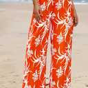 CFLONGE Palazzo Pants for Women Casual 2026 Summer High Waist Floral Wide Leg Striped Pant Flowy Boho Fashion Beach Outfits (Orange, XXL)