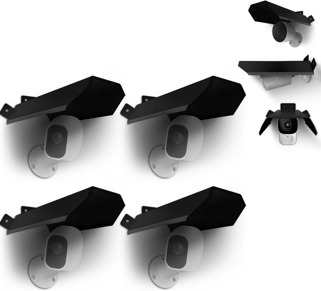 OOSSXX Universal Security Camera Sun Rain Cover Shield for Surveillance Protective Roof for Dome/Bullet Outdoor Camera (Black 4 Packs)