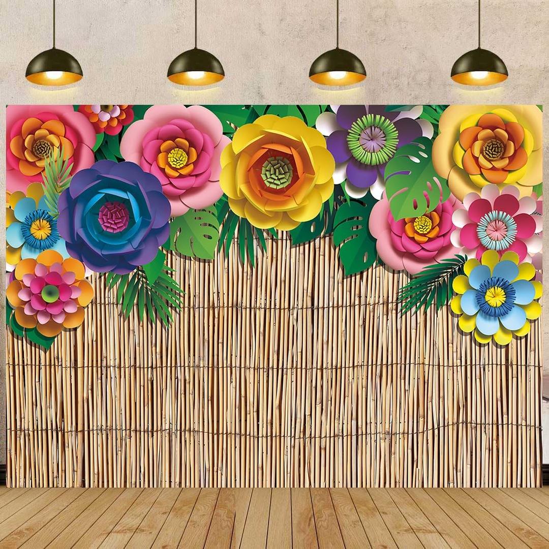 Tropical Hawaiian Photography Backdrop 10x8FT Hawaii 3D Paper Flowers Palm Leaves Aloha Luau Background Hawaiian Beach Party Decorations Supplies Photo Props