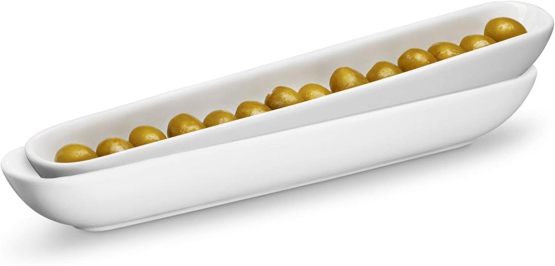 KooK Olive Boat Tray, Set of 2, Charcuterie Tray, Grazing Table Supplies, Charcuterie Board Accessories, Ceramic Serving Dish, Narrow Canoe, Cheeses and Appetizers, Dishwasher Safe, 12, White