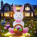 5FT Rabbit Holding a Flower Basket Easter Inflatable Yard Decorations, Blow up Easter Bunny with Basket Light up Outdoor Decor for Holiday Party Indoor Outdoor Garden Lawn