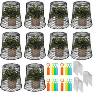 SOUJOY 10 Pcs Chicken Wire Plant Covers, 8 x 8 Inches Metal Garden Cloche with 30 Garden Stakes and 20 Waterproof Labels, Plant Protectors from Animals for Keeping Bunnies Chicken Squirrels Birds Out