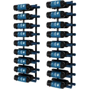 CharaVector Wall Mount Wine Rack (Holds 36 Bottles 2PCS), DIY 1/2 Wall Wine Rack for Wine Bottles, Liquor, Champagne, Black Metal Wine Bottle Holder for Home and Kitchen Decor