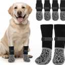 PICK FOR LIFE Non Slip Dog Socks with Grippers Prevent from Licking Paws,Anti-Slip Dogs Grip Socks for Senior Dogs on Hardwood Floor(Grey,2Pairs,Large)