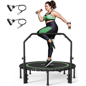 BCAN 40" Foldable Mini Trampoline with Resistance Band, 450 LBS Adult Fitness Trampoline with Bungees, U Shape Adjustable Foam Handle, Stable & Quiet Indoor/Garden
