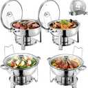 VEVOR Chafing Dish Buffet Set, 5 Qt 4 Pack, Stainless Steel Chafer with 4 Full Size Pan, Round Catering Warmer Server with Glass Lid Water Pan Folding Stand Fuel Holder, for Wedding Party Banquet (Silver)