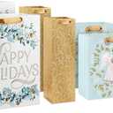 Hallmark Assorted Glittery Gold Christmas Gift Bags (8 Bags: 2 Small 6", 2 Medium 9", 2 Large 13", 2 Bottle 13") Angels, Mint Green, Leaves, Happy Holidays