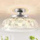 Semi Flush Mount Ceiling Light, 12 Inch Large Silver Ceiling Light Fixture, 3-Light Globe Glass Farmhouse Kitchen Lighting Fixtures for Bathroom, Hallway, Dining Room (Bulb Not Included)