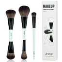 Jessup Face Makeup Brushes Blue 3pcs Double Ended Makeup Brush for Foundation Contour Blush Highlight and Concealer Brush, Premium Synthetic Brush Set T503