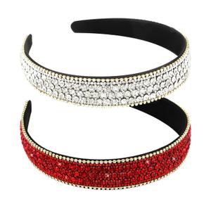 YISSION 2 PCS Rhinestone Headbands for Women, Glitter Crystal Headband Fashion Jeweled Headbands for Girls, Gorgeous Hair Accessories for Women Silver Red