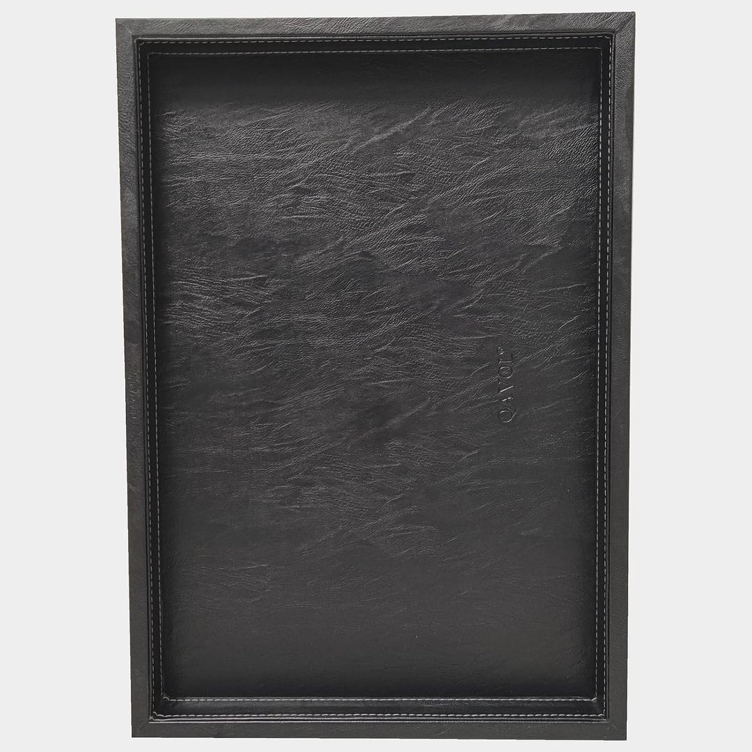 20 x 14 inches High-End Light Luxury Leather Rectangle Oversized Service Tray for Ottoman Tray, Coffee, Food, Family Dinner, Picnic, Party Essentials (Black, 20 x 14 inch)