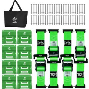 UTV Wheel Chock Tie-Down Kit - 4,500lb Break Strength Heavy Duty Trailer Tire Straps System - 4Pack 2" x 8' E Track Ratchet Straps for SXS, UTV, ATV, Lawn Mower (Bright Green)