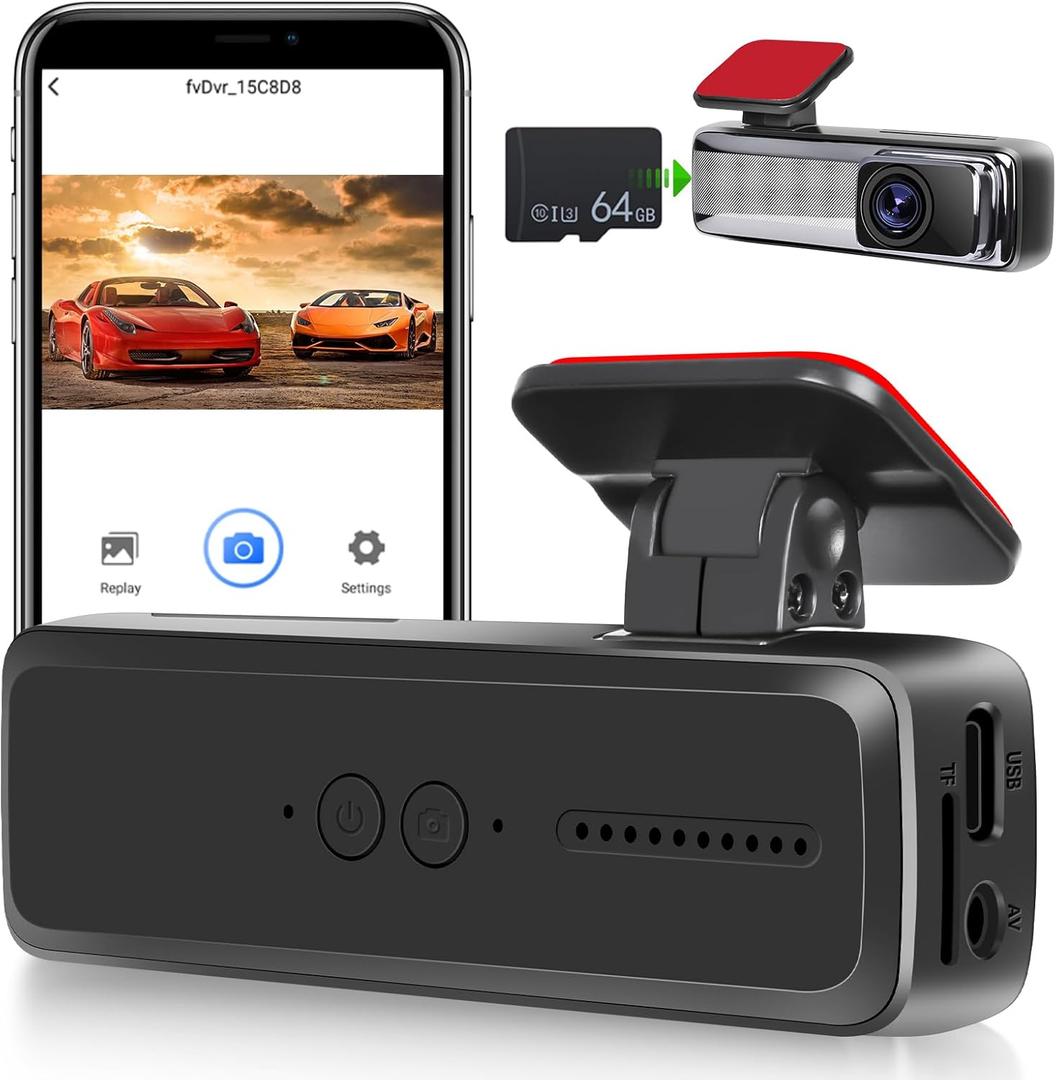 1080P Dash Camera for Cars - Mini Dash Cam with App Control with ADAS Assistive Driving / 150 Wide Angle/WDR/HDR/G-Sensor/Loop Recording/Night Vision + 64G Card
