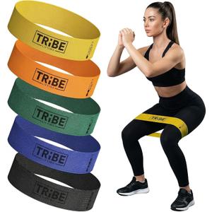 Tribe Lifting Fabric Resistance Bands for Working Out - 5 Exercise Bands Set for Legs and Glutes - Booty Bands for Women and Men - Thick Cloth Workout Bands for Physical Therapy, Hip Training (Multicolor)