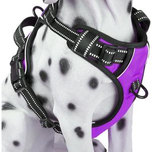 PoyPet No Pull Dog Harness, Reflective Comfortable Vest Harness with Front & Back 2 Leash Attachments and Easy Control Handle Adjustable Soft Padded Pet Vest for Small to Large Dogs (Purple,M)