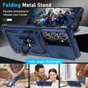 Janmitta Compatible with Samsung Galaxy S26 Ultra Case Built in Slide Camera Lens Cover+Screen Protector+Finger Ring Holder Kickstand,Heavy Duty Shockproof Full Body Phone Cover,2026 Blue