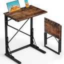 21''Wx28''H Folding TV Tray, Small Foldable C-Shaped End Table for Eating with Tablet and Phone Slots, Slide Under Couch Side Table for Recliner, Living Room, Bedroom, Rustic Brown