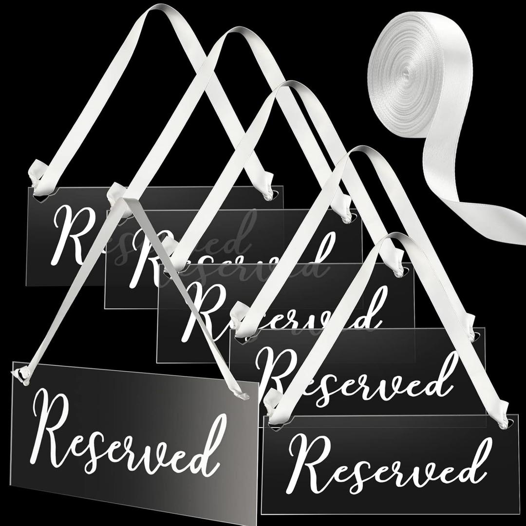 Yookeer 6 Pieces Reserved Signs for Wedding Chairs with a Roll of Ribbon Acrylic Reserved Table Signs for Wedding Important Events Church Pews Chair and Restaurant(White) Yookeer 6 Pieces Reserved Signs for Wedding Chairs with a Roll of Ribbon Acrylic Reserved Table Signs for Wedding Important Events Church Pews Chair and Restaurant(White)