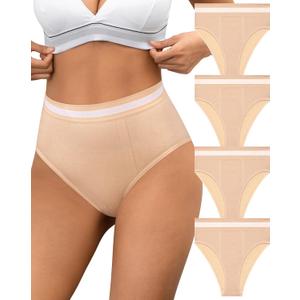Eiggam Breathable Wicking Underwear High Waist Bikini Underwear Slight Tummy Control Panty Elastic No Show Cheeky Panty Pack (Large)