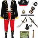 GZ-LAOPAITOU Pirate Costume for Kids Boys Deluxe Pirate Costume Set with Accessories Halloween Cosplay Party Dress Up (3-4 Years, Black)