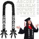DIY Class of 2026 Graduation Leis with 30 Pearl Patches Letters and Numbers Graduation Money Leis Double Braided Ribbon Necklace for High School College 2026 Grad Party Decor(Black)