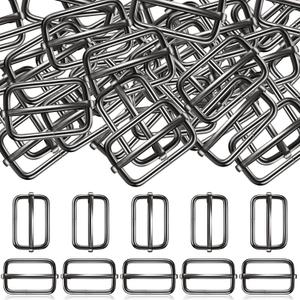 Tatuo 50 Pcs Slide Buckle 1 Inch Metal Tri-glide Slides Rectangle Buckle Adjustable for Fasteners, Strap, Backpack DIY(Black)