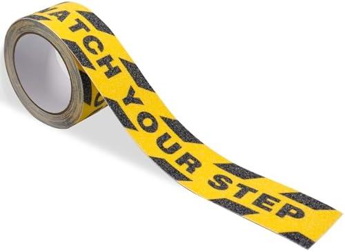 Watch Your Step Floor Tape Anti Slip Warning Sign Sticker Adhesive Non- Slip Abrasive Decal for Workplace Home Safety Wet Floor Caution (2" Width X 16.4ft)