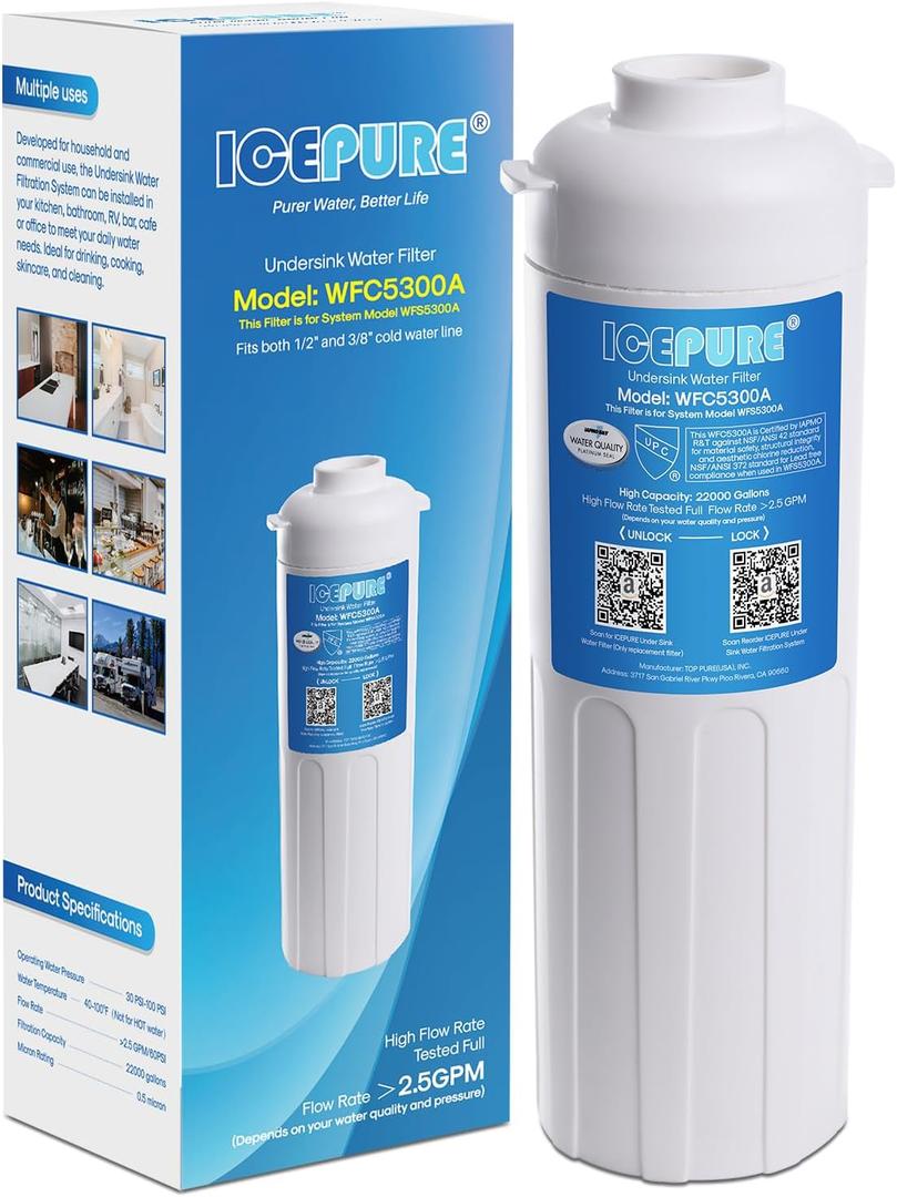 ICEPURE WFC5300A Under Sink Water Filter system, 3 Years or 22000 Gallons Ultra High Life, Replacement for ICEPURE WFS5300A Under Sink Water Filtration System, Removes Heavy Metals, Chlorine