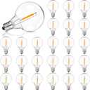 G40 LED Solar Replacement Bulbs,1W Equal to 5W, Plastic E12 Screw Base Shatterproof & Waterproof Globe Bulbs Light for Outdoor String Lights,Patio Cafe Bistro Decor, DC 3V,2700K Warm White,25 Pack