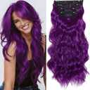 Purple Clip in Hair Extensions, 4 PCS Natural Soft Long Wavy Clip on Synthetic Hair Hairpieces Curly 20Inch Curly Thick Hair 11 Clips (Purple, 20 Inch)